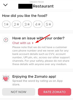 Zomato chat with us
